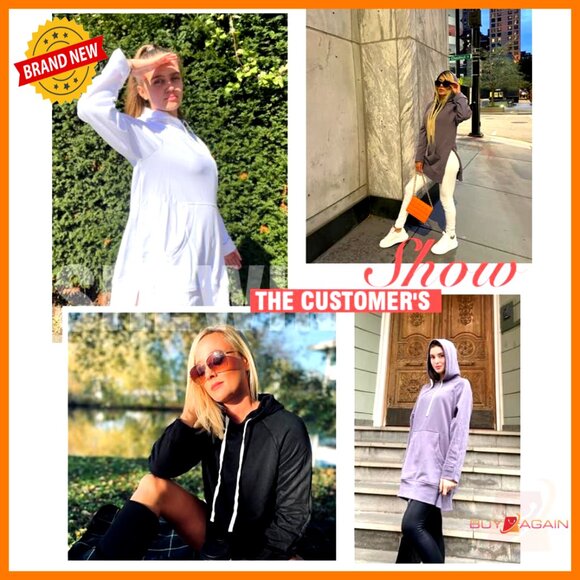 Oversized Hoodie Dress Split Hem Drawstring Casual Pullover Sweatshirt Y2K Chic - Picture 5 of 7